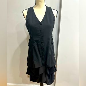 Black V-neck button down dress with ruffle skirt- size small.